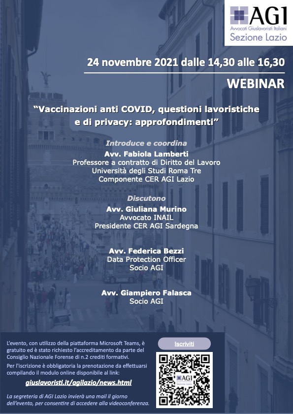 Slides dal Webinar "Vaccinazioni anti COVID, questioni lavoristiche e di privacy: approfondimenti"